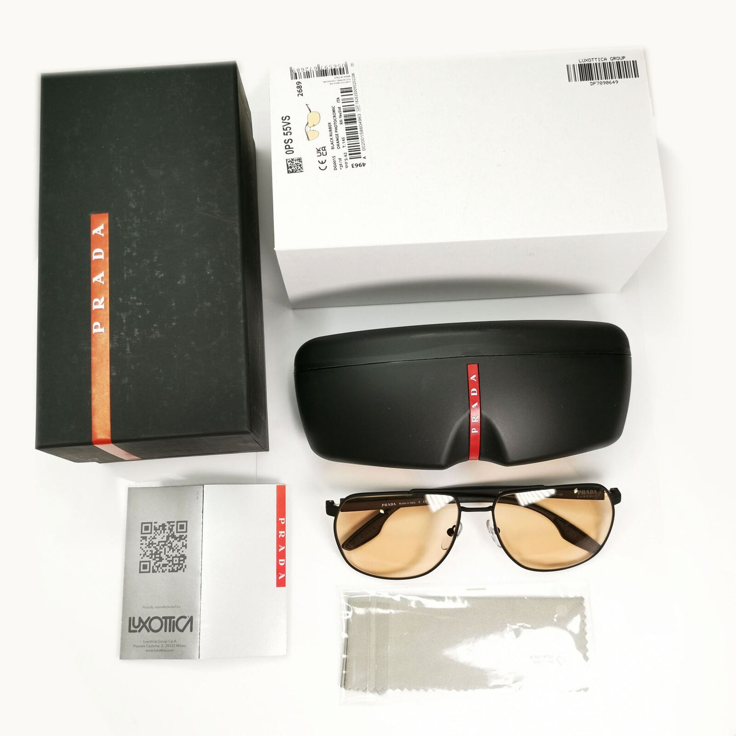 Prada Photocromic Yellow Orange Sunglasses Black Pilot PS55VS SPS 55V DG0-01S