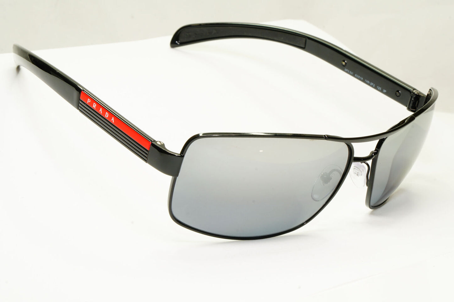 Prada Sunglasses Polarized Black Silver Mirror Navigator PS54IS SPS 54I 1AB-2F2