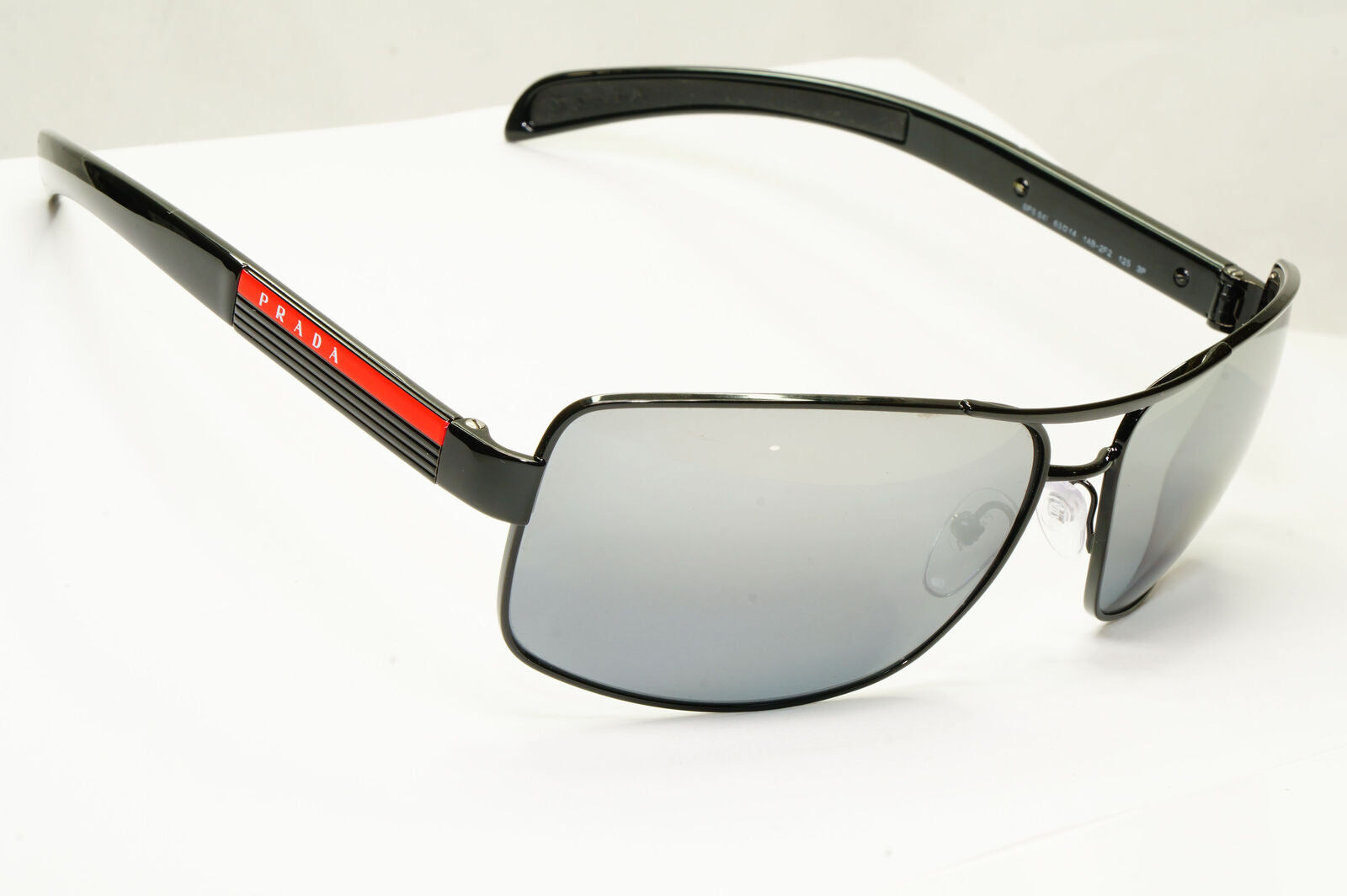 Prada Sunglasses Polarized Black Silver Mirror Navigator PS54IS SPS 54I 1AB-2F2