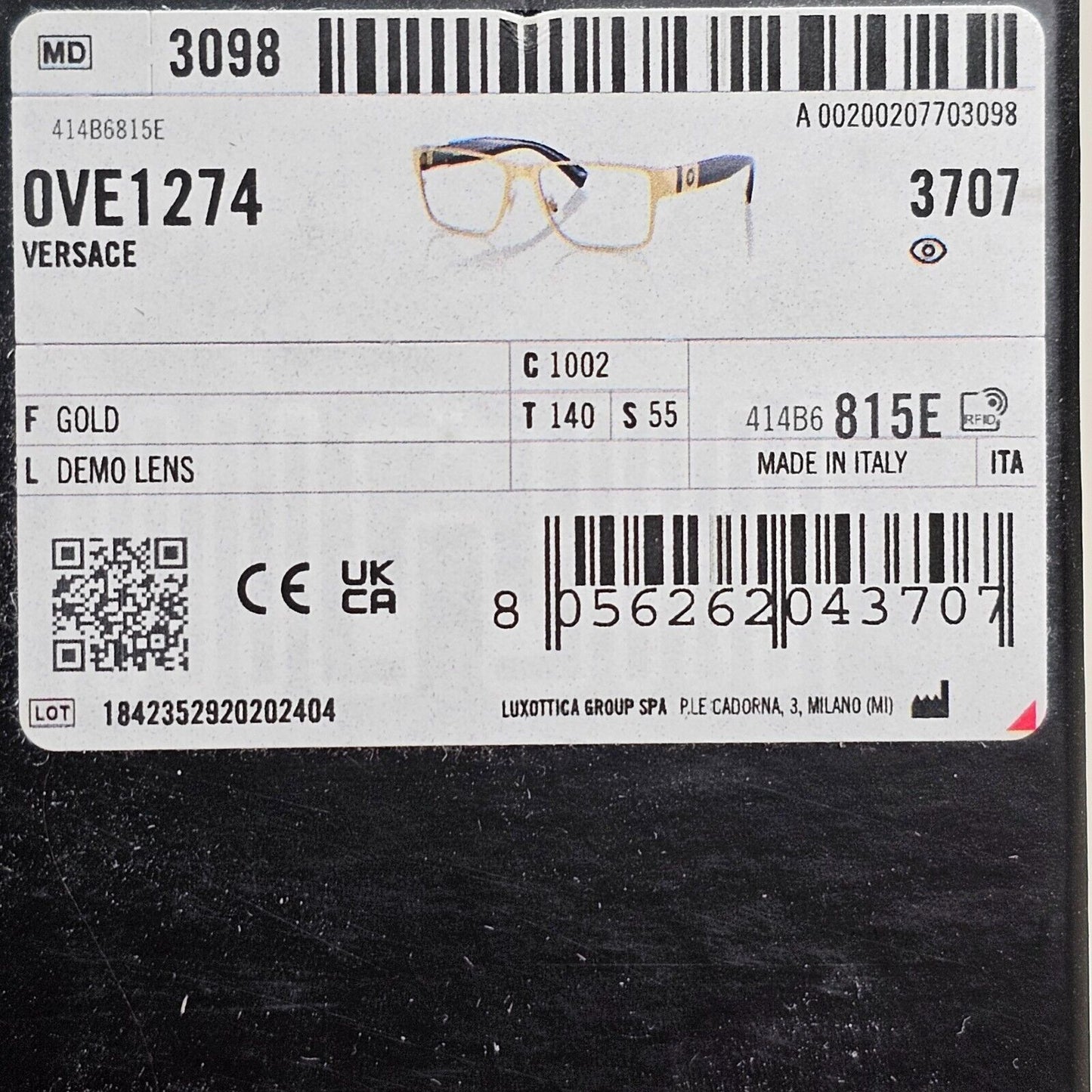 Versace Sunglasses Gold Black Glossy Square Medusa MOD VE 1274 1002 55mm