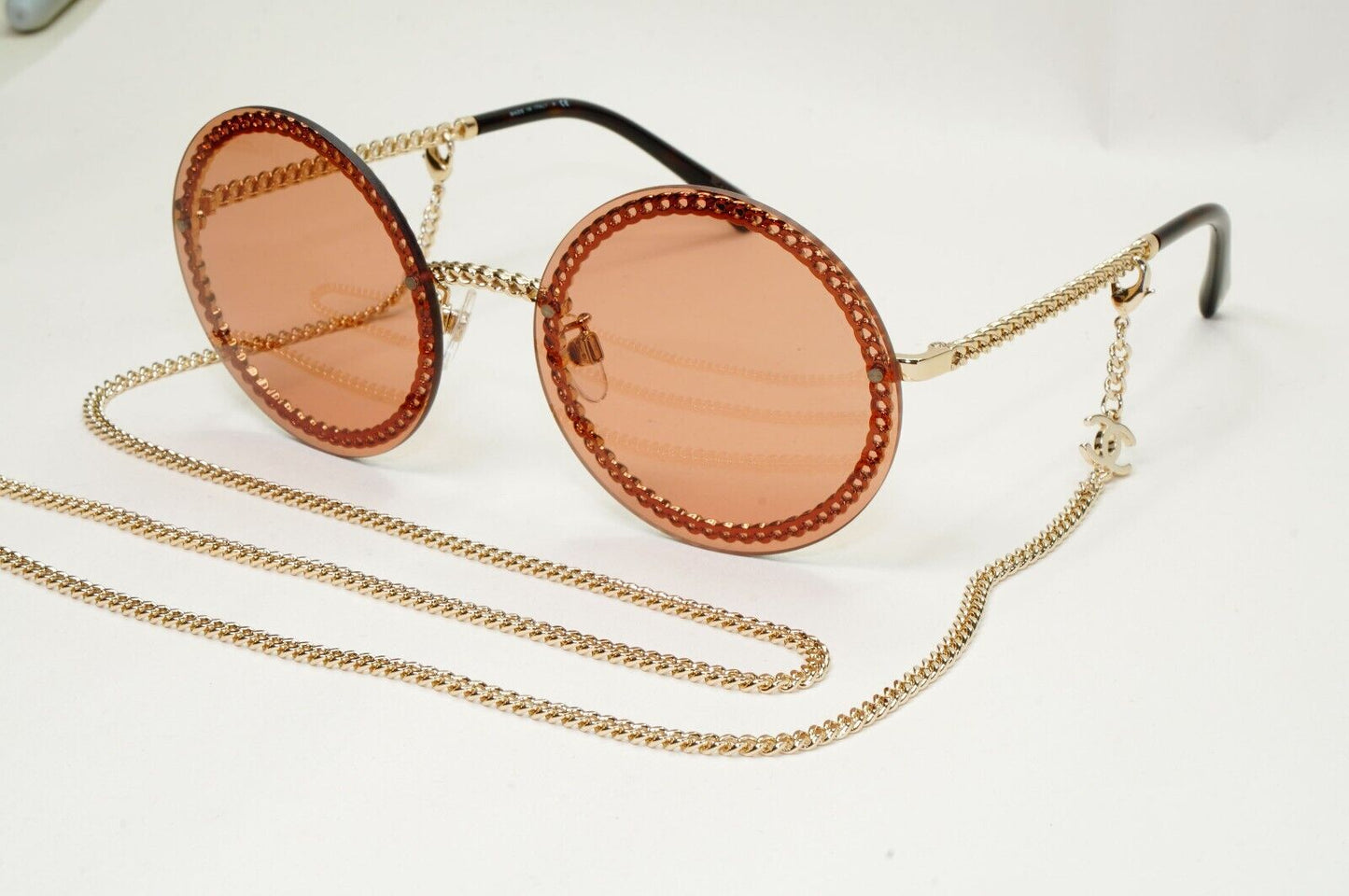 Chanel Sunglasses Chain Gold Brown Round Rimless 4245 c.395/3 311024