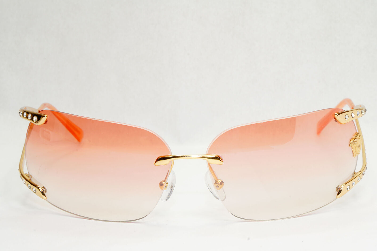 Versace Sunglasses 2004 Vintage Rimless Gold Medusa Crystal N86-H N30/536 270124