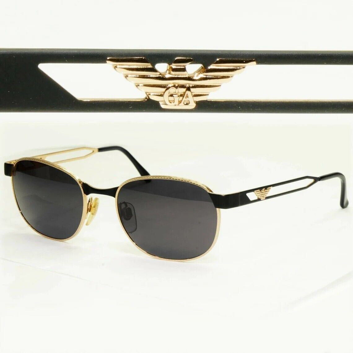 Emporio Armani 1997 Vintage Sunglasses Gold Black Metal Unisex Eagle 051-S 771