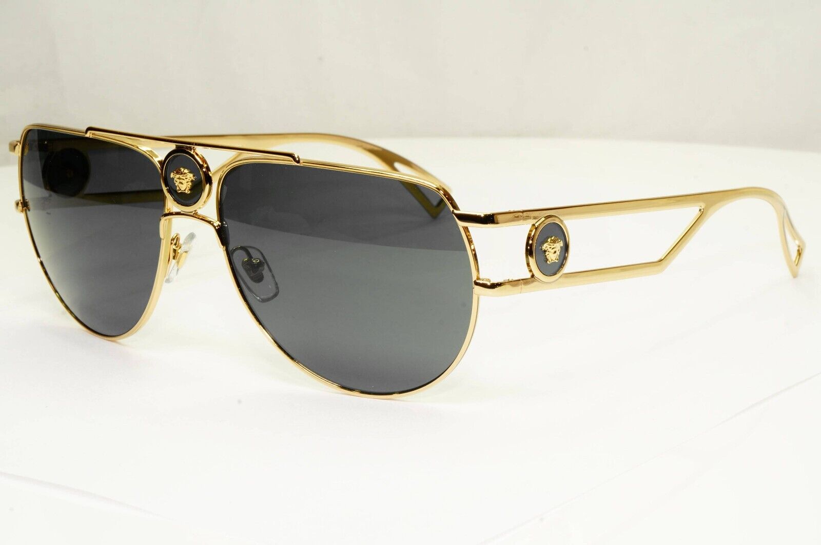 Versace Sunglasses Gold Grey Metal Medusa Pilot Navigator MOD VE 2225 1002/87