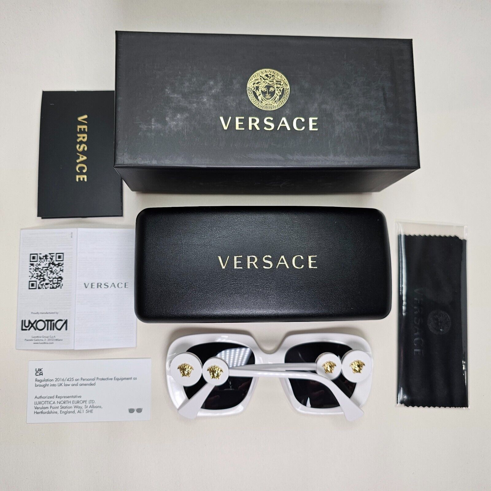 Versace Sunglasses White Gold Medusa Square Black Grey MOD VE 4434 314/87 54mm