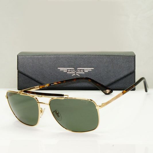 Police Gold Green Sunglasses Pilot Brow Bar Origins 44 SPL D43 COL 349K 61mm
