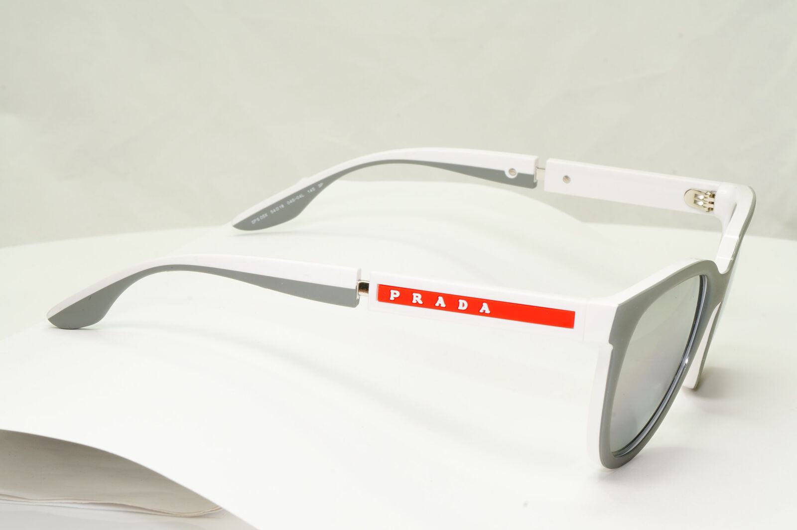 Prada Polarised Silver White Grey Sunglasses Red Stripe PS05XS SPS 05X 04S-04L
