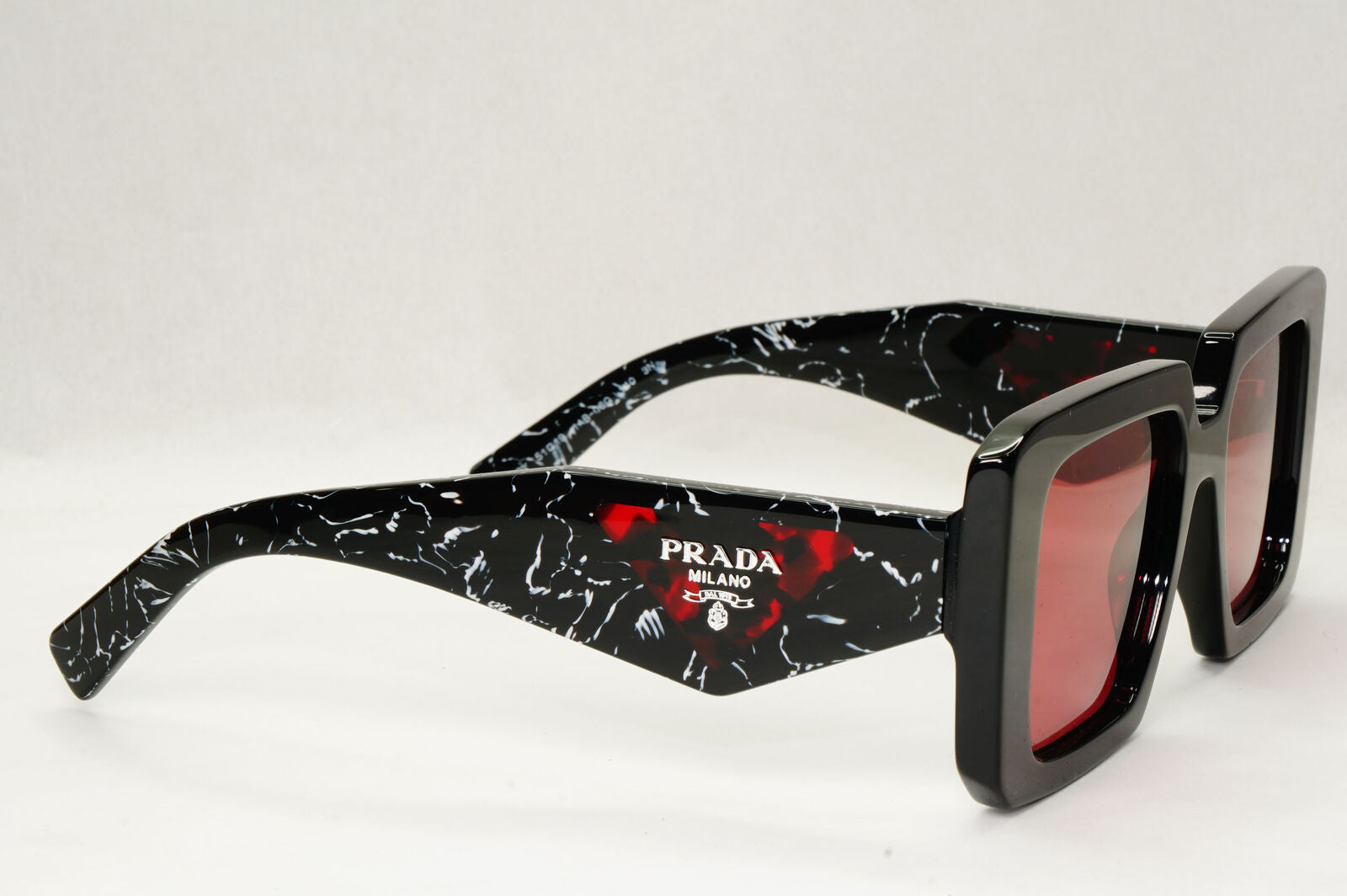 Prada Sunglasses Black Red Mirror Marble Square Triangle PR23YS SPR 23Y 1AB-06Q