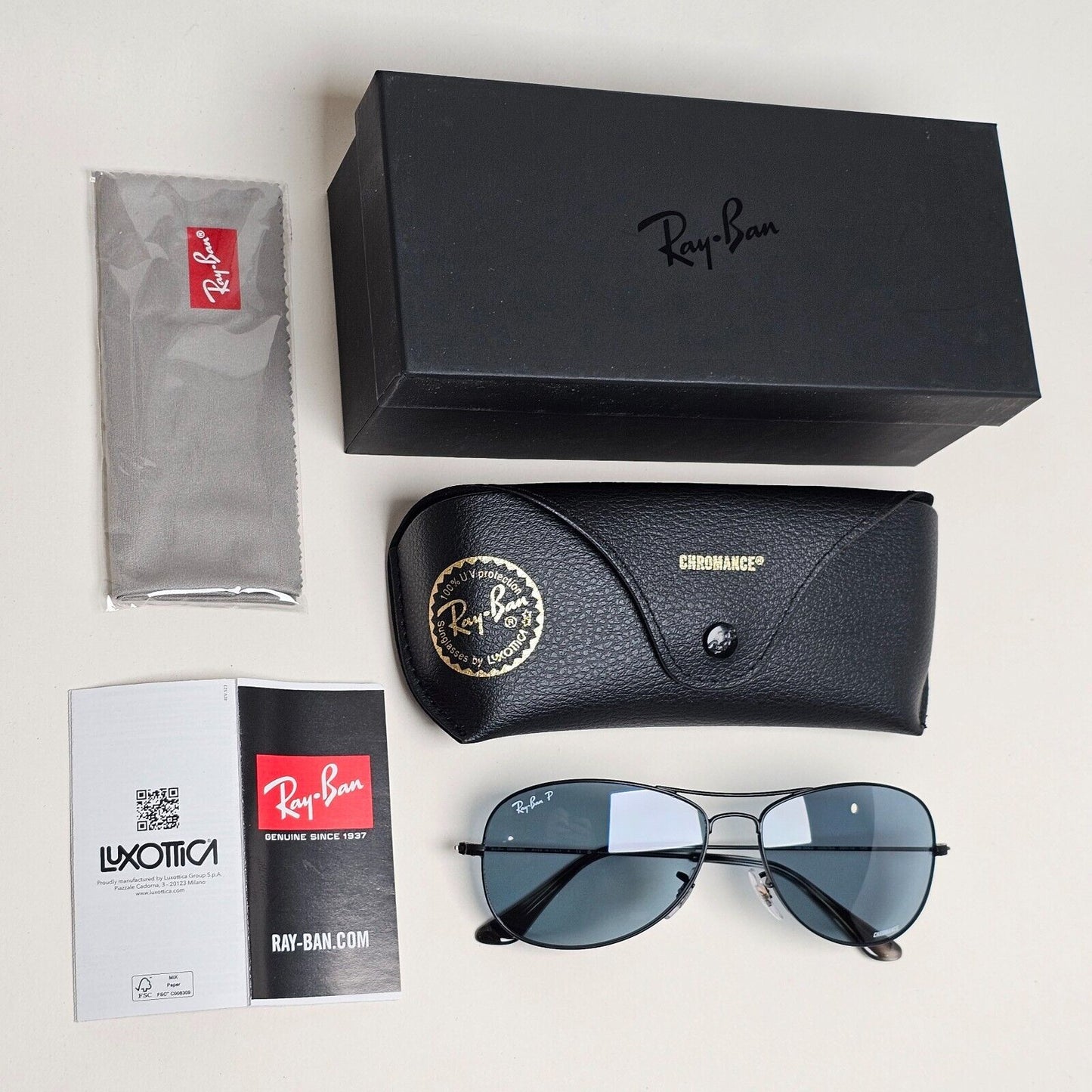 Ray-Ban Sunglasses Polarized Chromance Black Blue Pilot RB 3562 006/BA 59mm