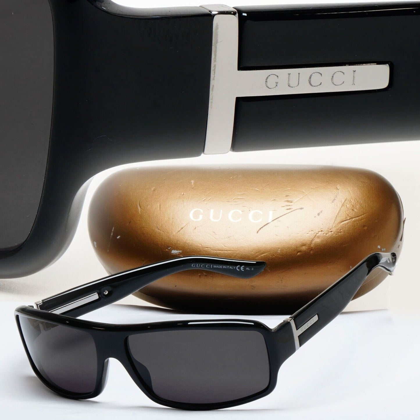 Gucci Sunglasses 1999 Vintage Black Rectangle Wrap GG 1619/S 807Y2 290125