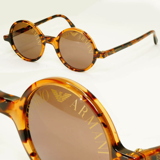 Emporio Armani 1997 Vintage Sunglasses Round Lens Logo Print Brown 523-S 153