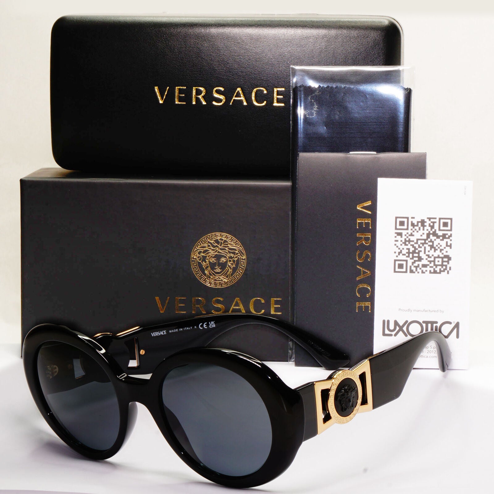 Versace Sunglasses Black Gold Medusa Round Oval Oversized MOD VE 4414 GB1/87