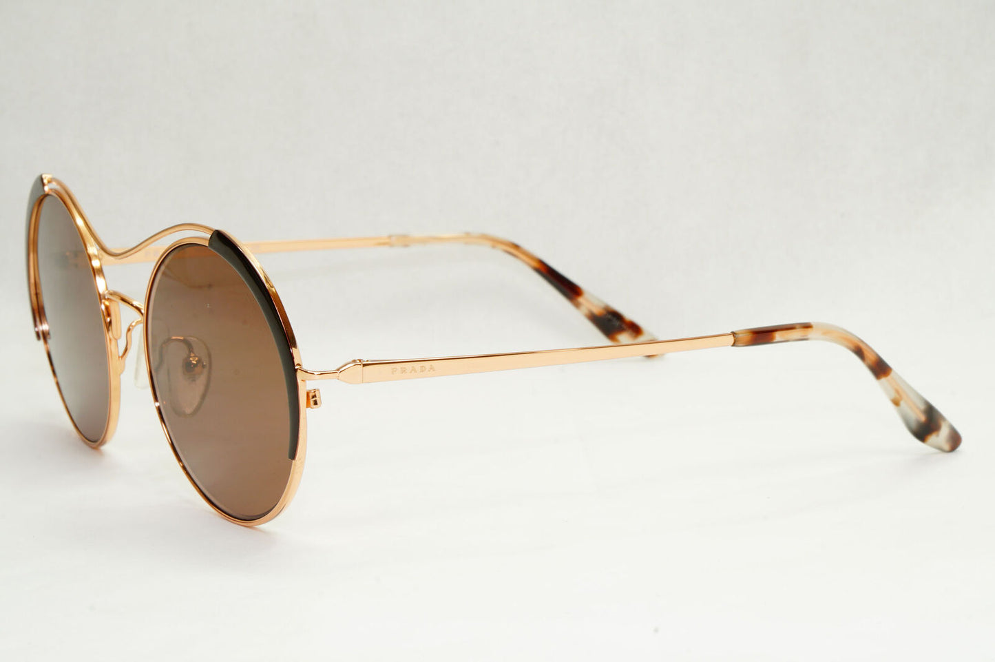 Prada Sunglasses Gold Brown Mirror Round Oval Metal PR55VS SPR 55V 331-408 50mm