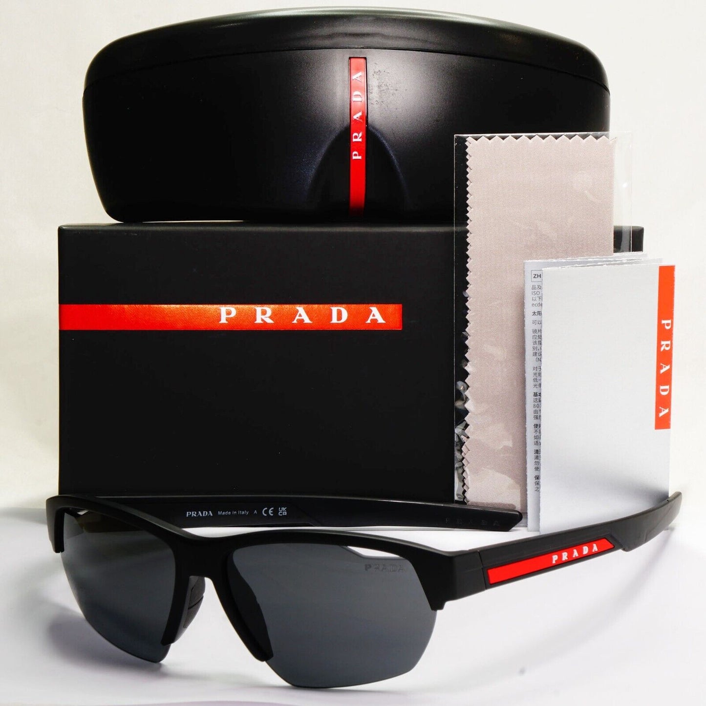 Prada Sunglasses Black Matte Wrap Grey Lens Vents PS03YS SPS 03Y 1BO-06F 64mm