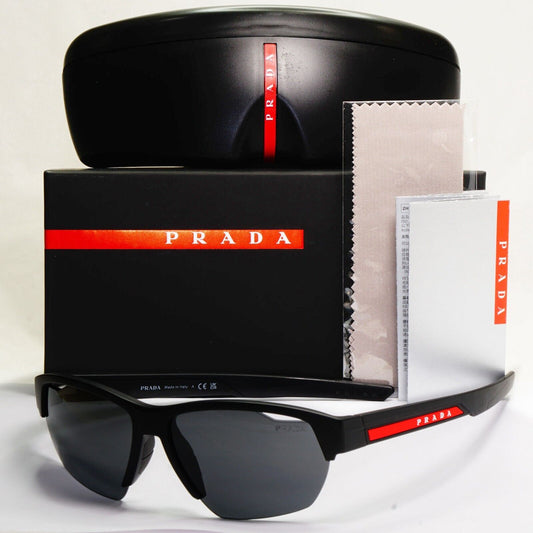 Prada Sunglasses Black Matte Wrap Grey Lens Vents PS03YS SPS 03Y 1BO-06F 64mm