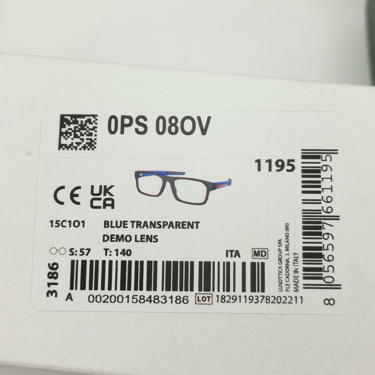 Prada Sunglasses Black Blue Square Red Stripe PS08OV VPS 08O 15C-1O1 57mm