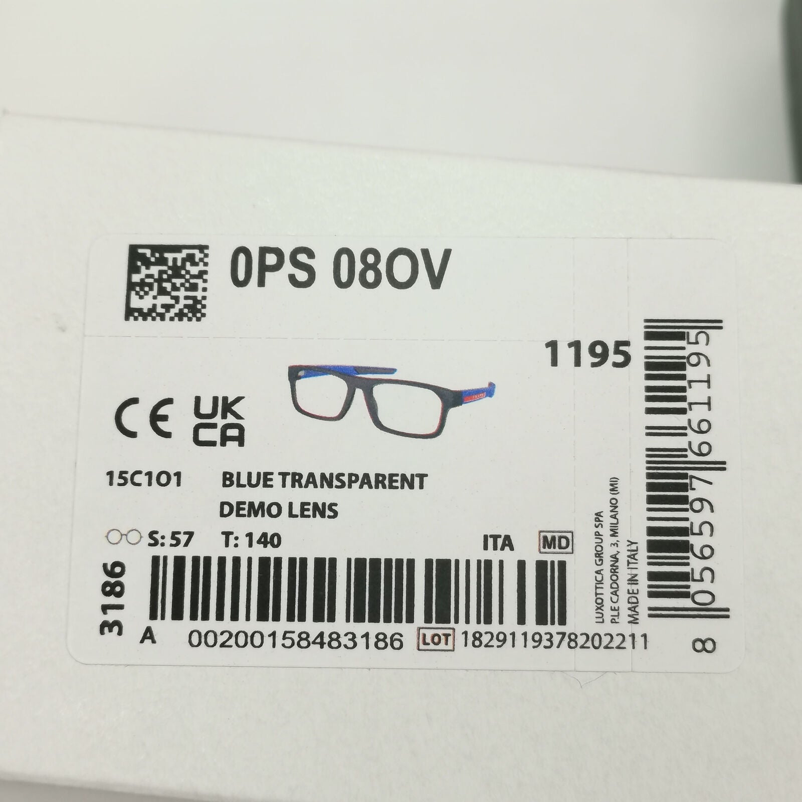 Prada Sunglasses Black Blue Square Red Stripe PS08OV VPS 08O 15C-1O1 57mm
