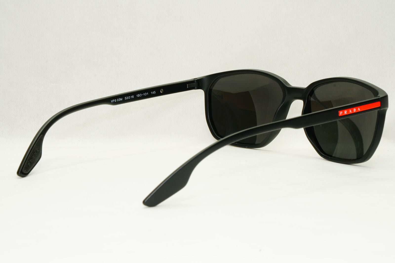 Prada Sunglasses Black Matte Square Red Stripe PS03MV VPS 03M 1BO-1O1 53mm
