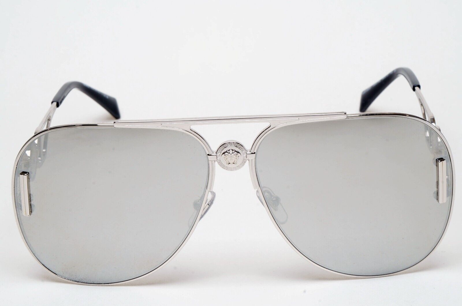 Versace Sunglasses Oversized Pilot Silver Medusa Mirror MOD VE 2255 1000/6G