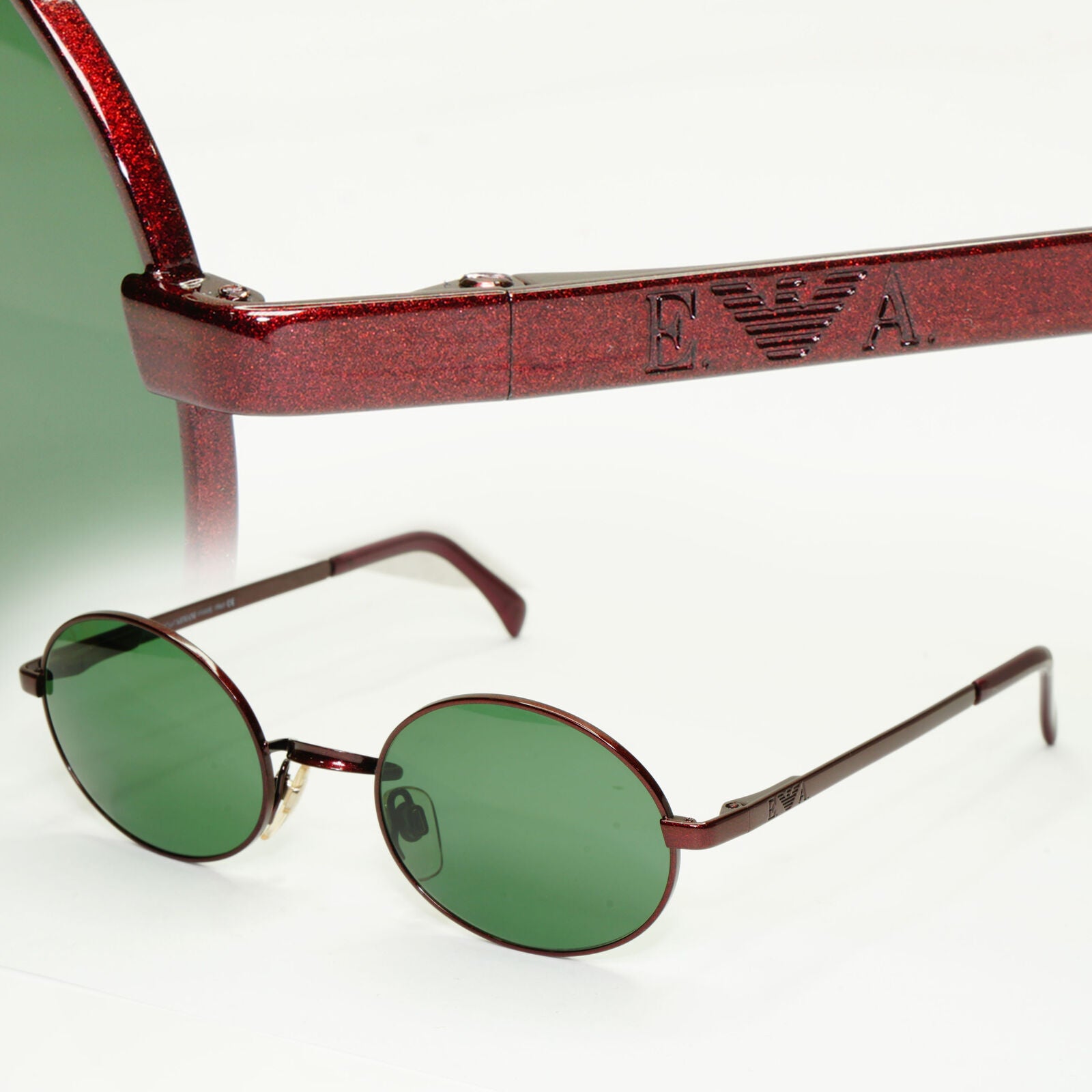 Emporio Armani Sunglasses 1997 Vintage Oval Red Burgundy Metallic 076-S 1073