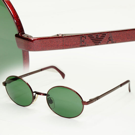 Emporio Armani Sunglasses 1997 Vintage Oval Red Burgundy Metallic 076-S 1073