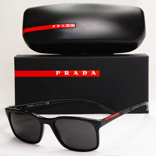 Prada Sunglasses Black Square Glossy Red Stripe PS01LV VPS 01L 1AB-1O1 54mm