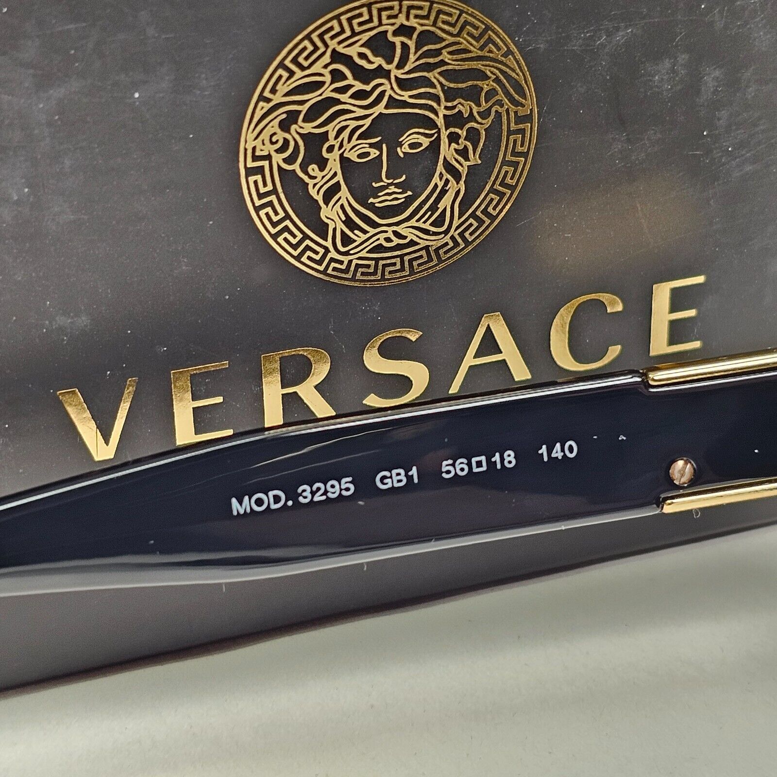 Versace Sunglasses Black Gold Medusa Square Glossy MOD VE 3295 GB1 56mm
