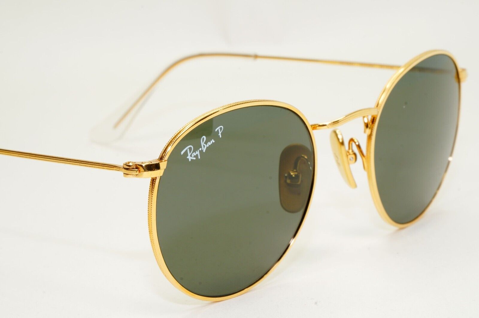 Ray-Ban Sunglasses Round Titanium Polarised Gold Green RB 8247 9216/58 47mm