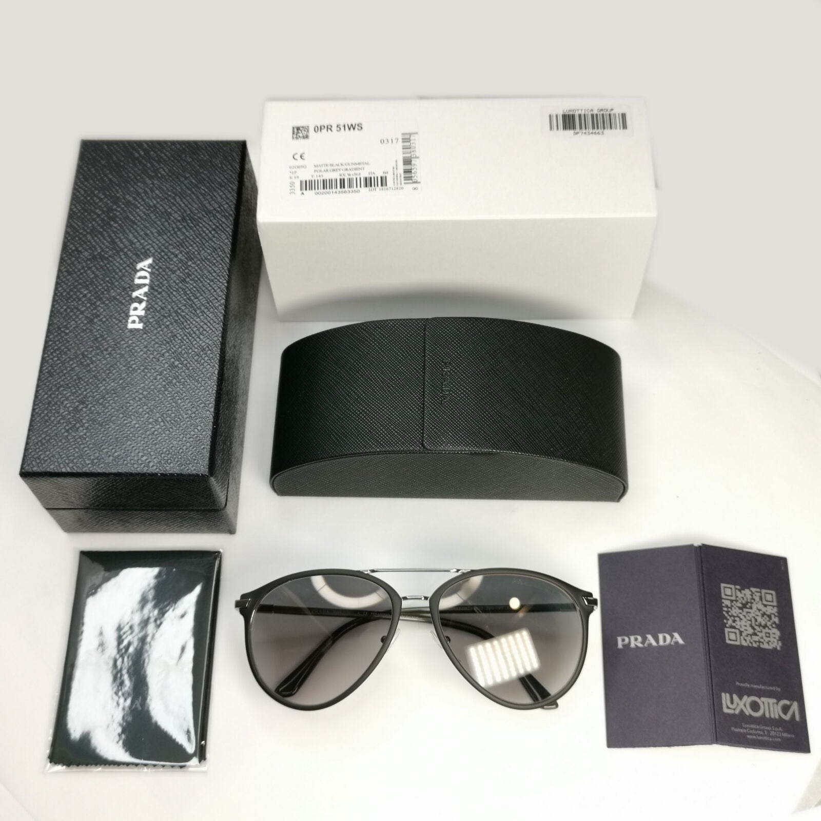 Prada Sunglasses Polarized Black Gunmetal Grey Glass Lens PR51WS SPR 51W 02G-09G