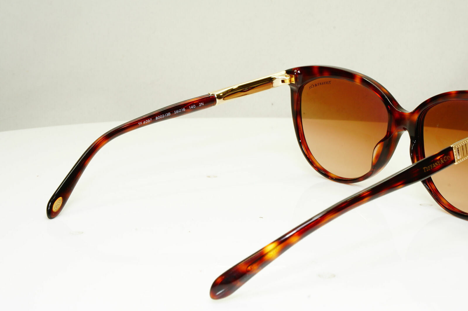 Tiffany & Co Gold Brown Sunglasses Roman Numbers Tortoise TF 4097 8002/3B 30069