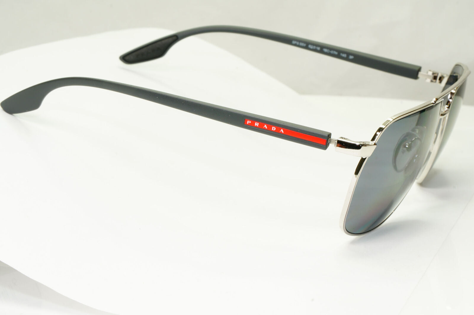 Prada Polarized Sunglasses Silver Mirror Square Metal 62mm PS55VS SPS 55V 1BC07H