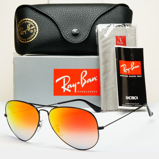 Ray-Ban Sunglasses Aviator Black Orange Mirror Pilot RB 3025 002/4W 62mm