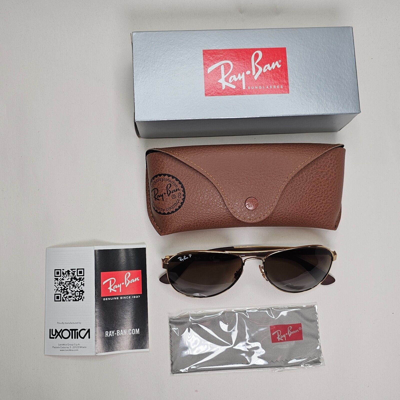 Ray-Ban Sunglasses Polarized Gold Brown Gradient Metal Pilot RB 3549 001/T5 58mm