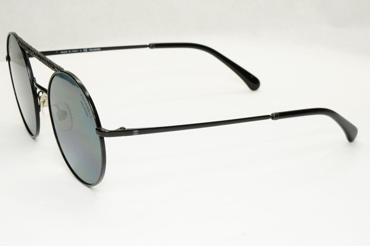 Chanel Black Polarized Sunglasses Round Metal Pilot Grey 4232 c.101/T8