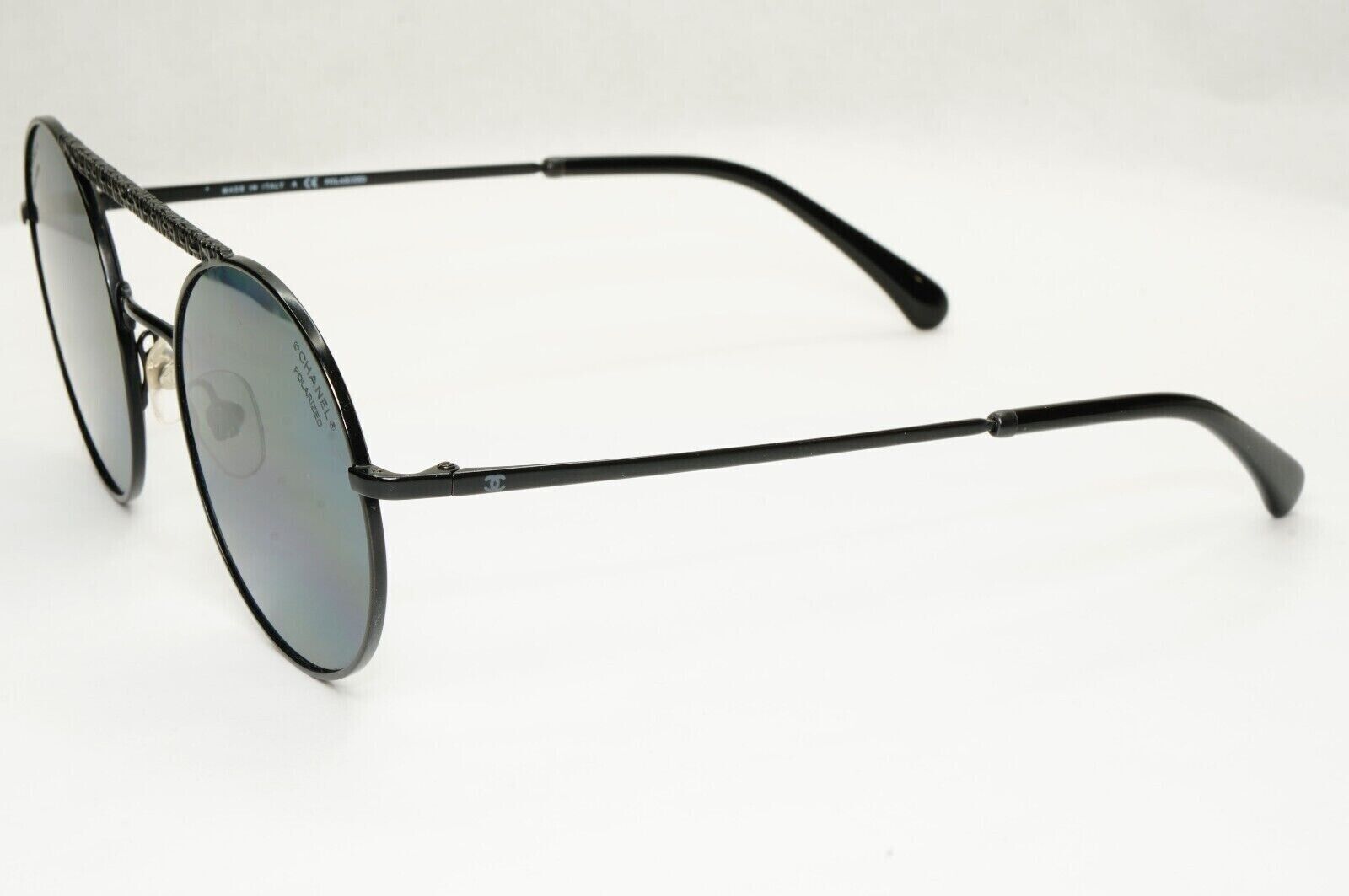 Chanel Black Polarized Sunglasses Round Metal Pilot Grey 4232 c.101/T8