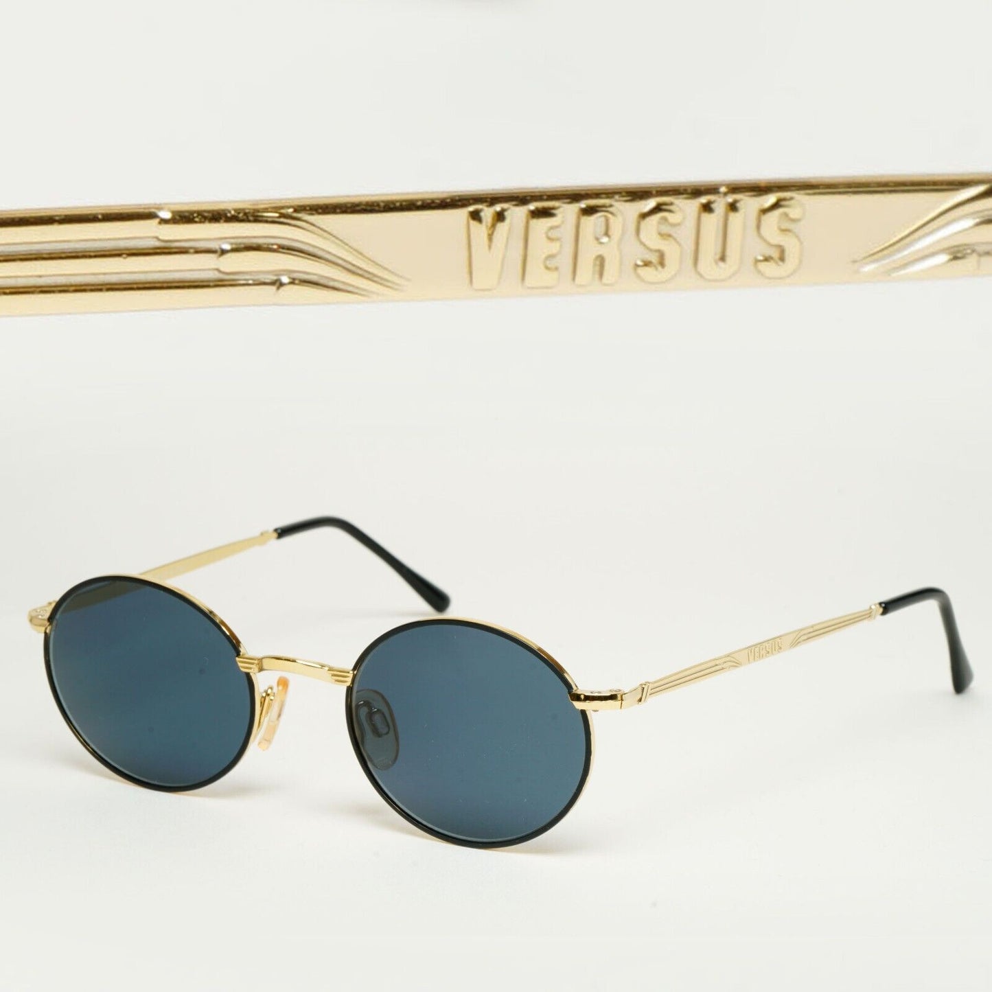 Versus Sunglasses 1996 by Gianni Versace Vintage Round Gold Grey MOD E74 COL 09M