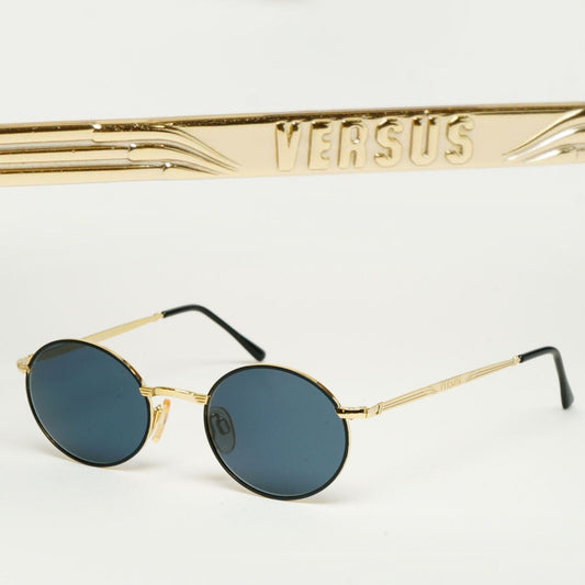 Versus Sunglasses 1996 by Gianni Versace Vintage Round Gold Grey MOD E74 COL 09M
