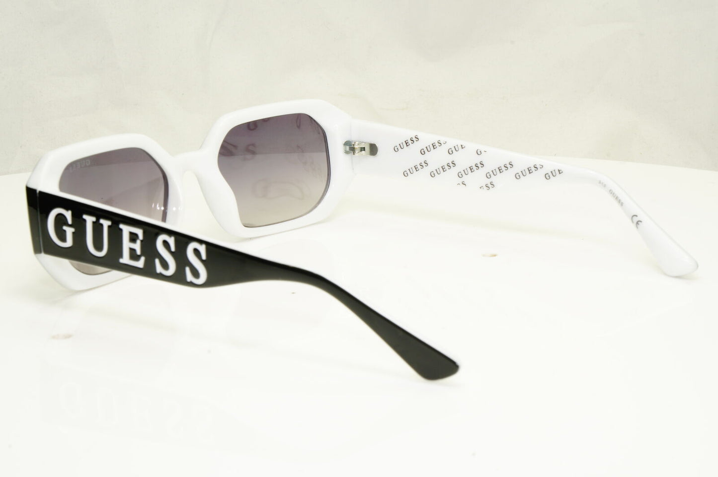 Authentic Guess Womens Black Silver Rectangle Big Logo Sunglasses GU 7694 01C
