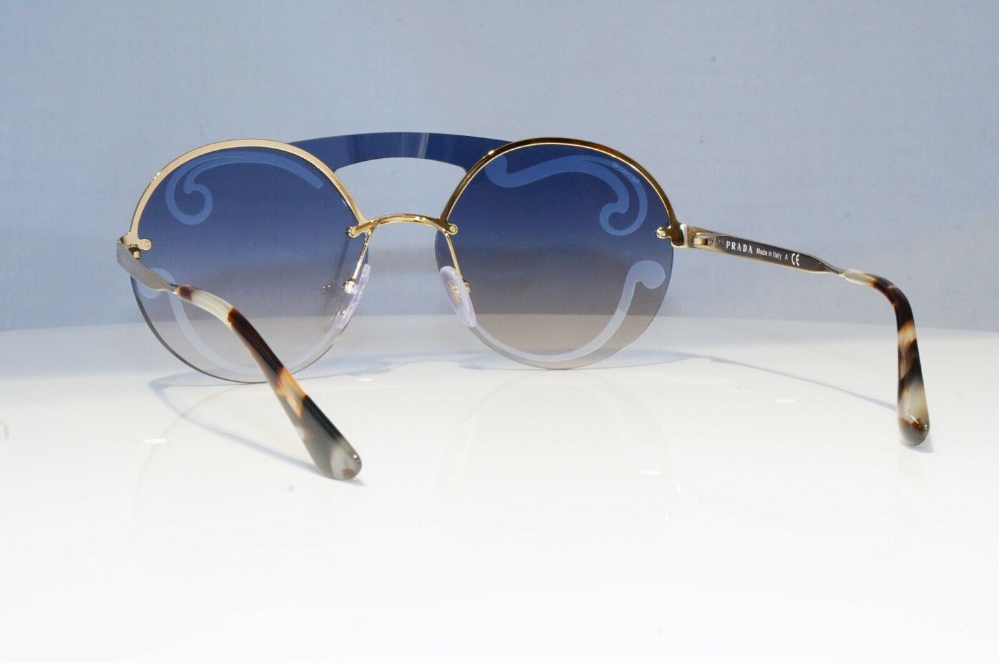 Prada Baroque Swirl Sunglasses Gold Blue Gradient Metal Round SPR 65T ZVN-0D0