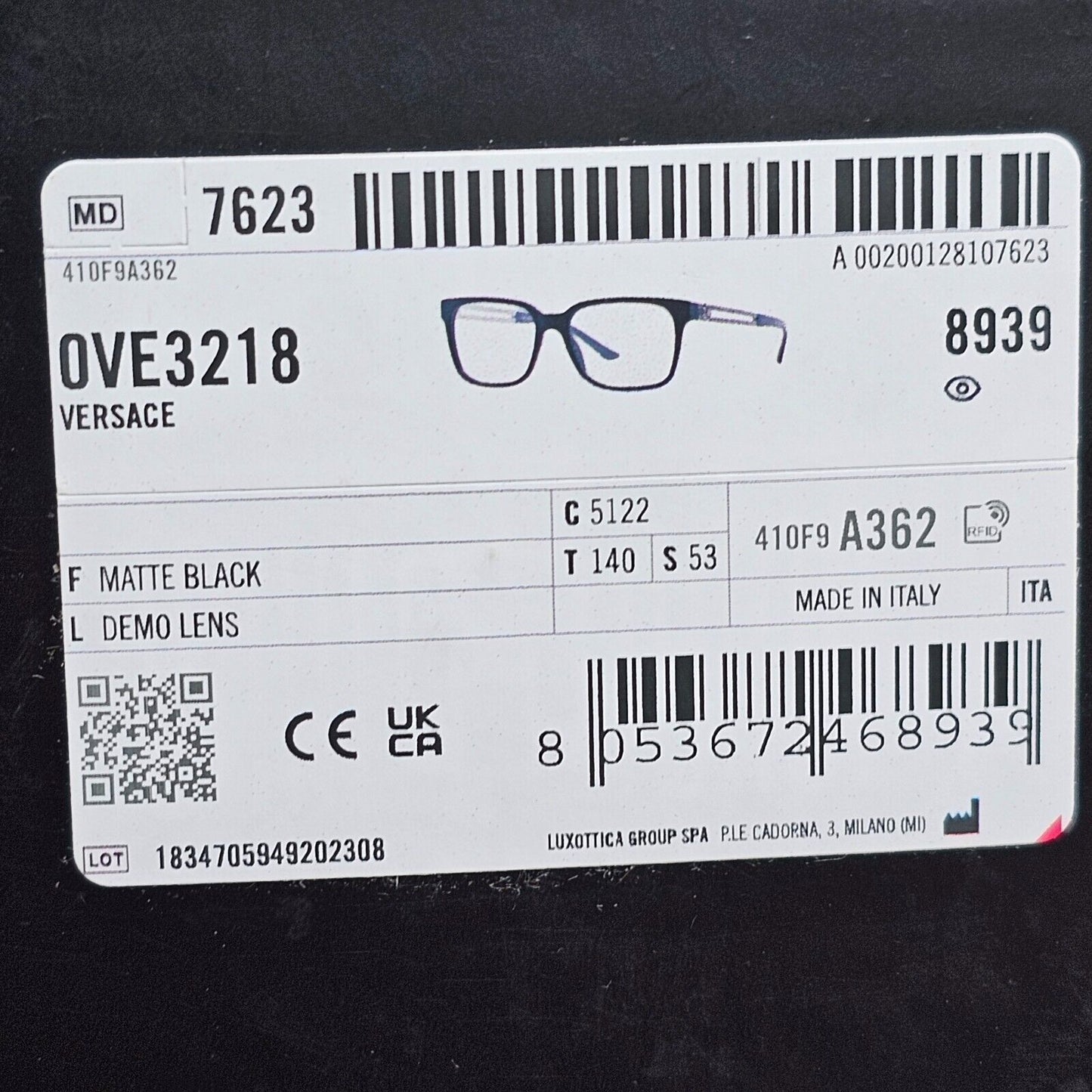 Versace Sunglasses Black Matte Gunmetal Medusa Meander MOD VE 3218 5122 53mm