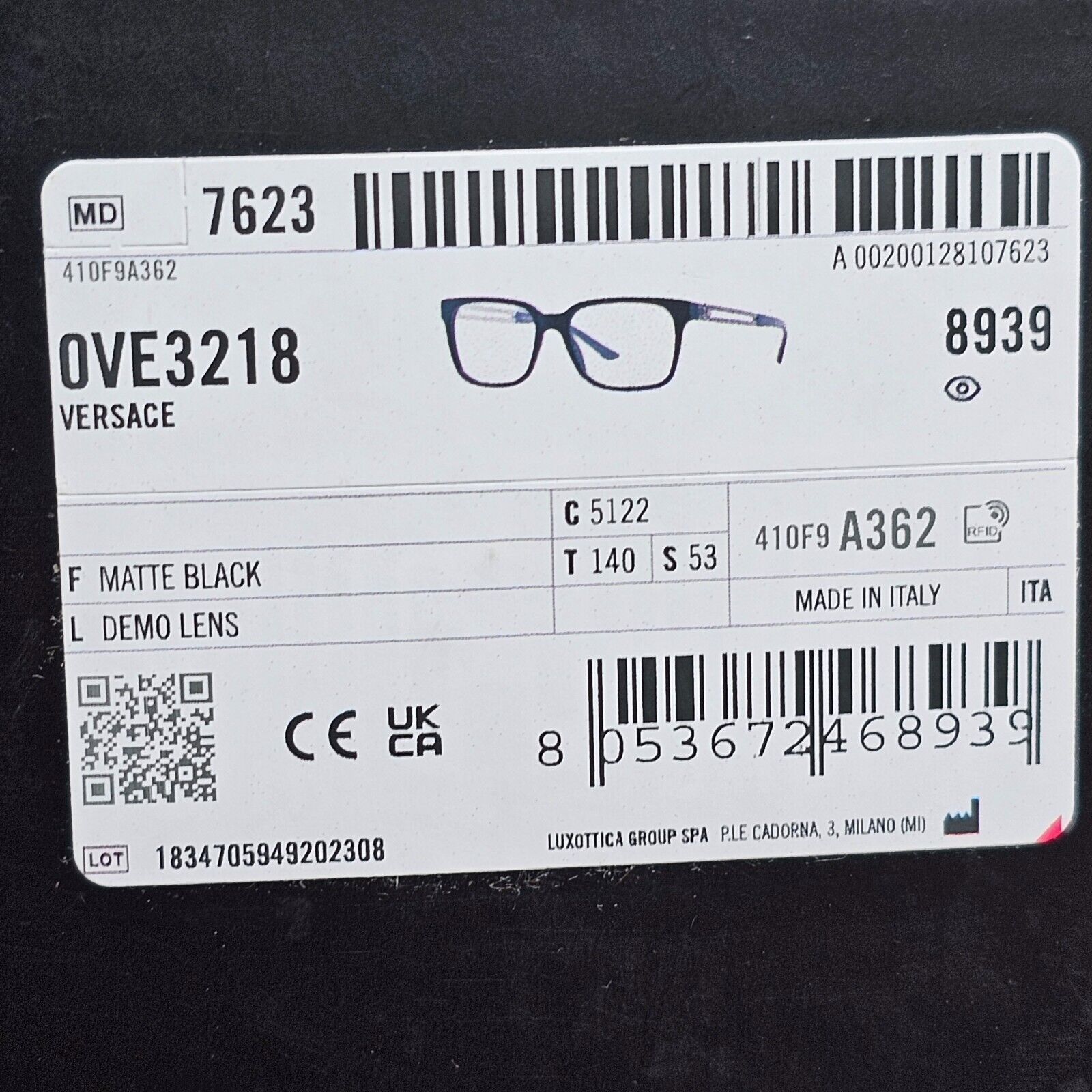 Versace Sunglasses Black Matte Gunmetal Medusa Meander MOD VE 3218 5122 53mm