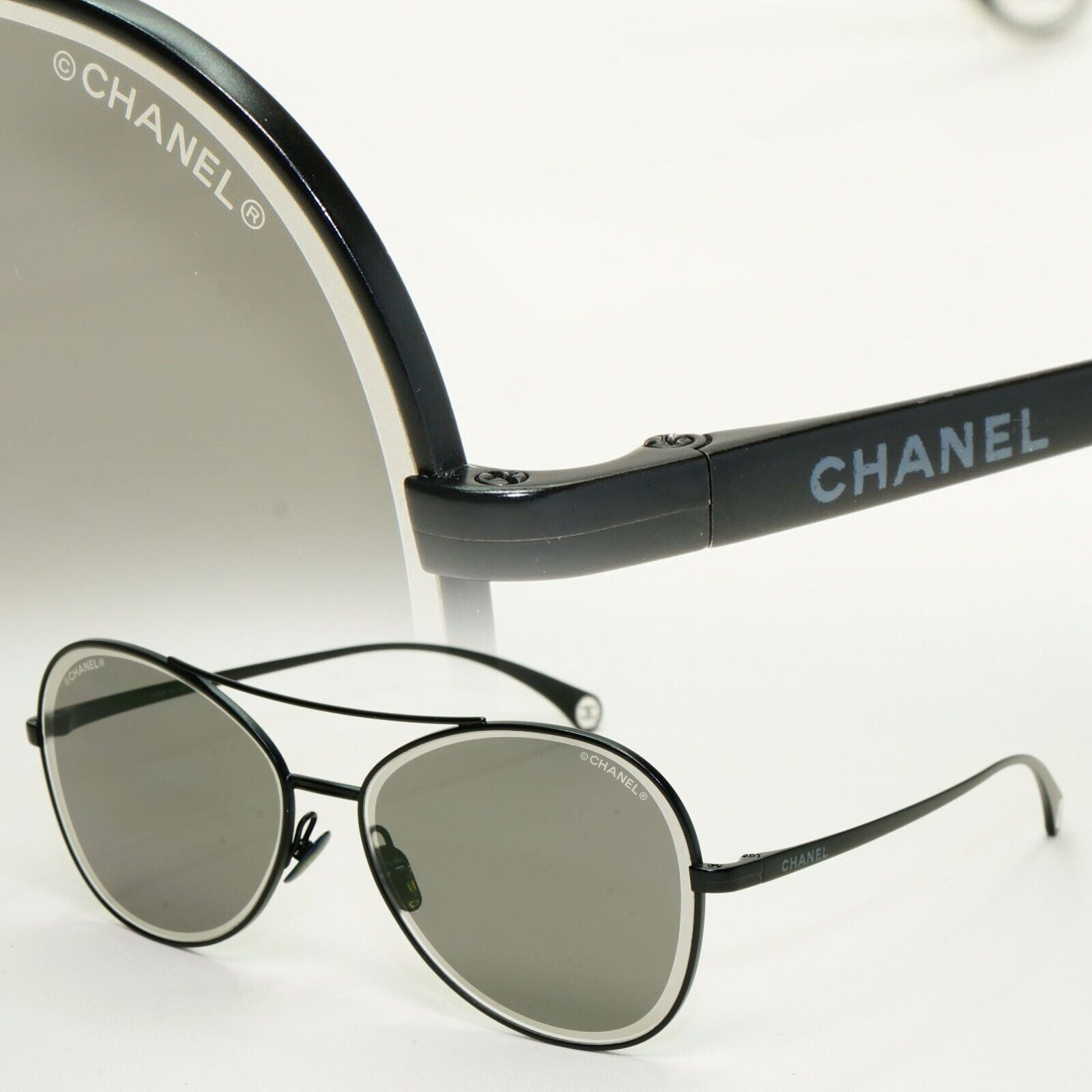 Chanel Sunglasses Black Matte Grey Pilot Metal Designer 4260 c.101/EG 59mm