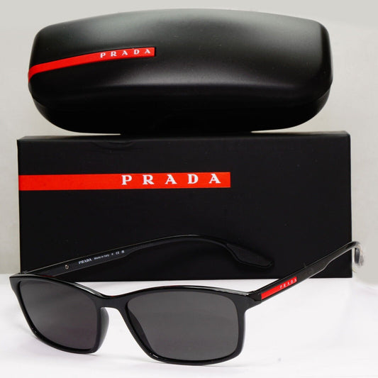 Prada Sunglasses Black Rectangle Glossy Red Stripe PS04MV VPS 04M 1AB-1O1 56mm