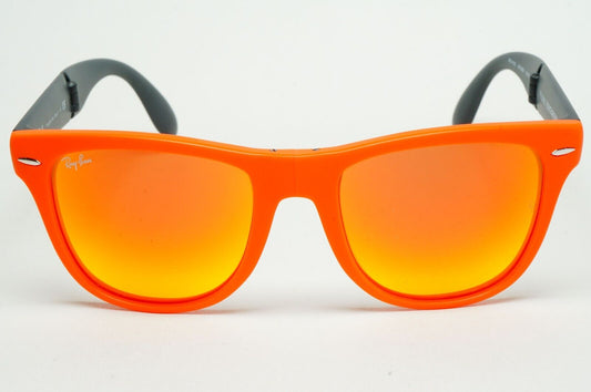 Ray-Ban Sunglasses Folding Wayfarer Orange Mirror Black RB 4105 6019/69 54mm