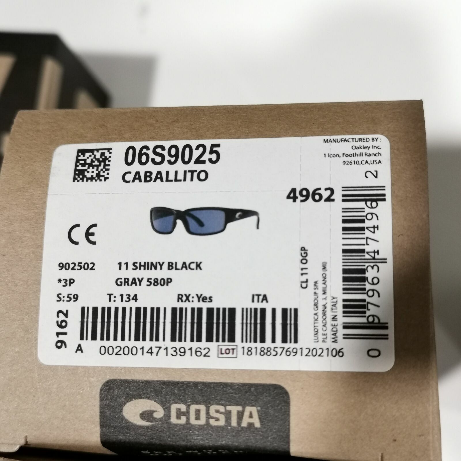 Costa Del Mar Black Polarized Sunglasses Caballito Mens 06S9025 902505 CL 11