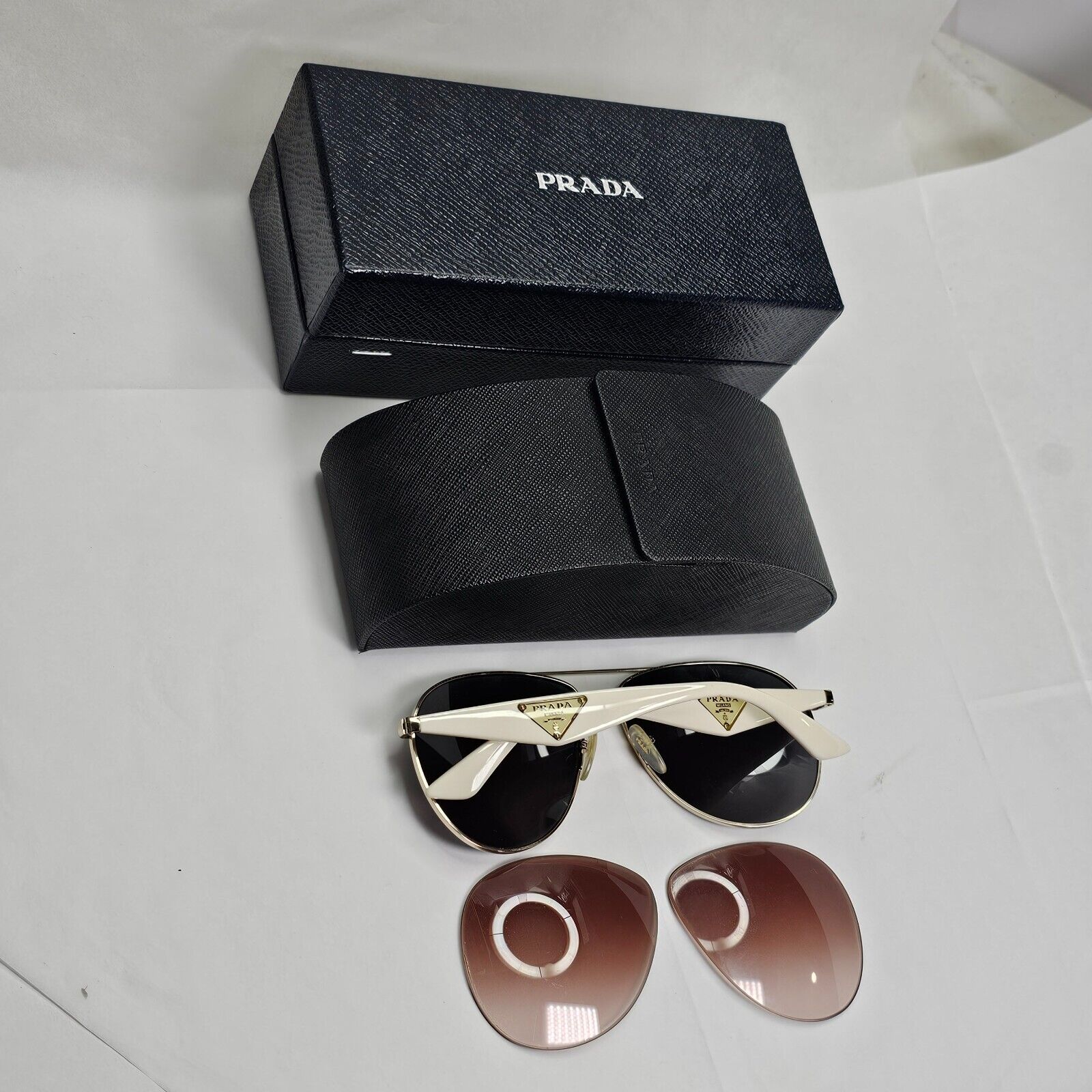 Prada Sunglasses Triangle Black Gold White Pilot PR53QS SPR 53Q ZVN-0A6 180324