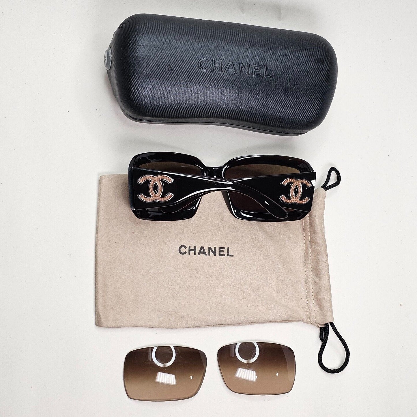 Chanel Sunglasses 2007 Vintage Brown Leather Large Logo 6022-Q-M c.538/13 301024