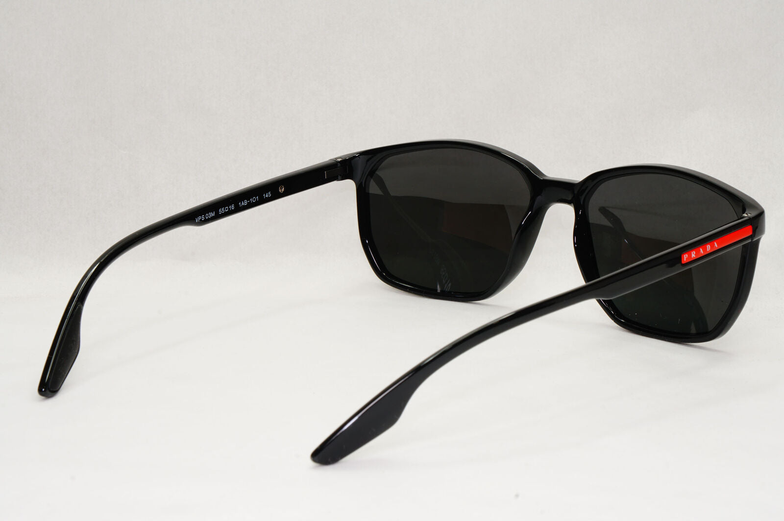 Prada Sunglasses Black Glossy Square Red Stripe PS03MV VPS 03M 1AB-1O1 55mm