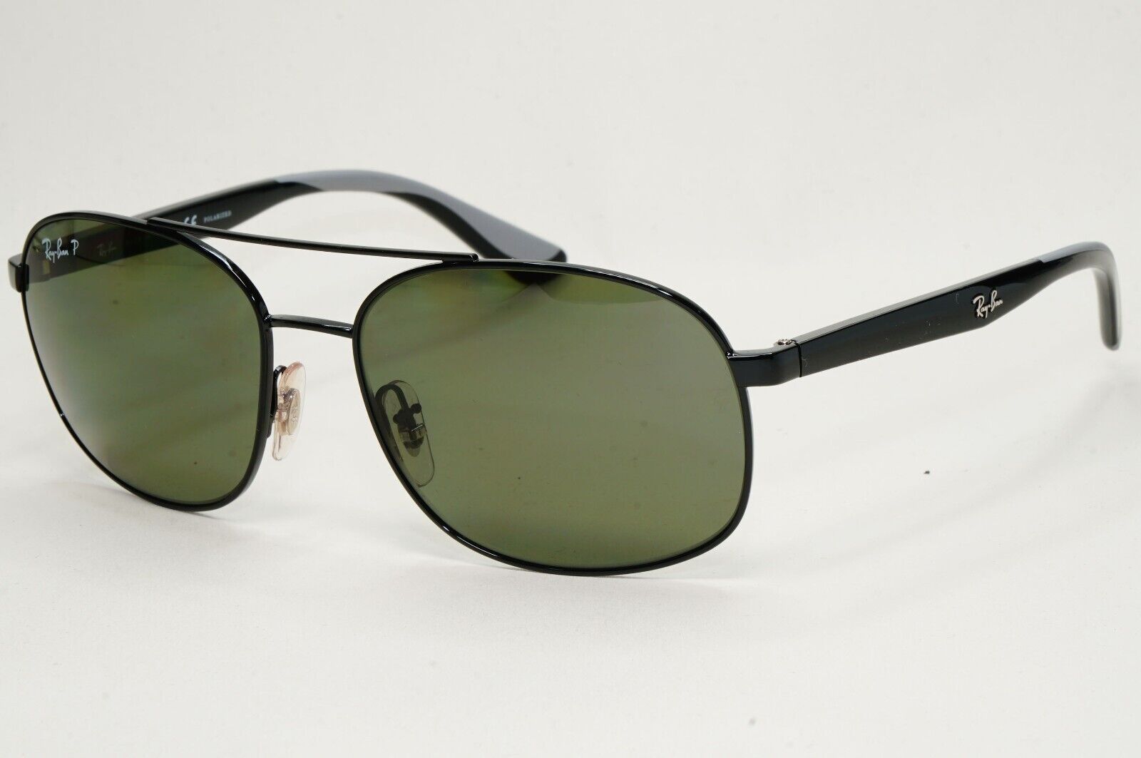 Ray-Ban Sunglasses Polarized Pilot Black Green Metal RB 3593 002/9A 58mm