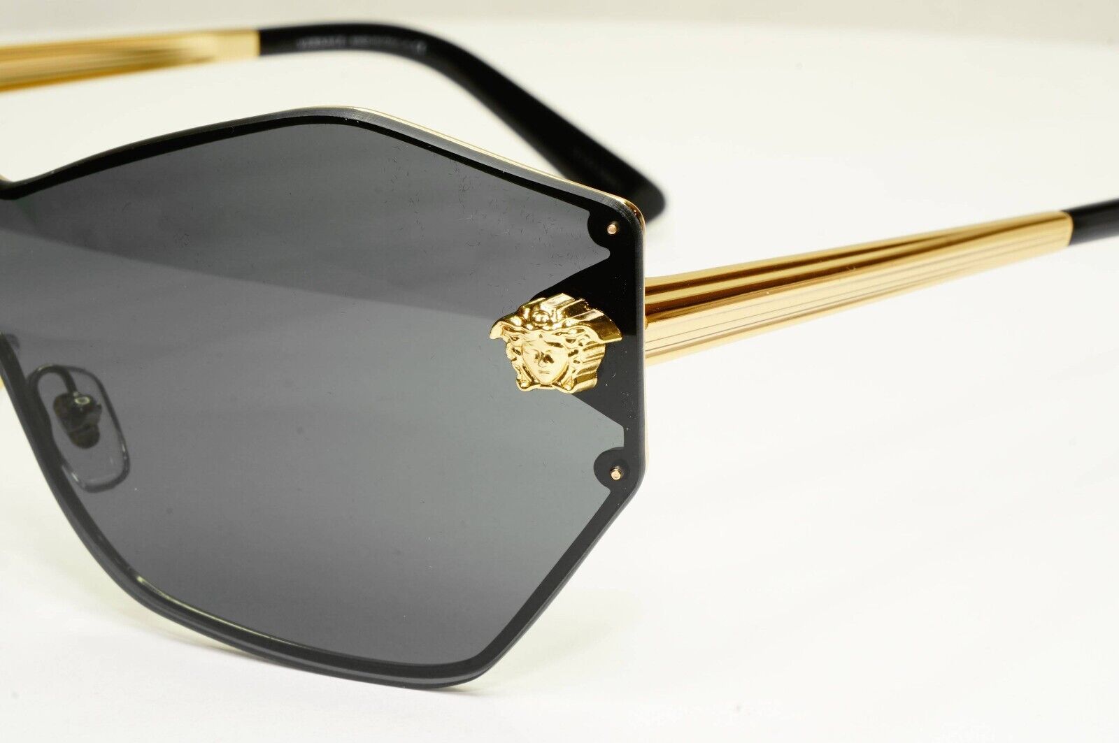 Versace Sunglasses Black Gold Medusa Shield Visor Angular MOD VE 2182 1002/87